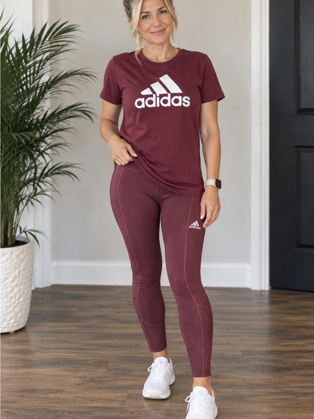 adidas Maroon Women's medium  High-Rise Performance Leggings with shirt